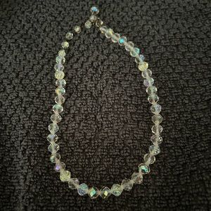 Vintage 1930s Aurora Borealis CRYSTAL NECKLACE GRADUATED BEADS on Chain 16 Inch